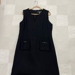 Karl Lagerfeld Black Sleeveless Tweed Mini Dress with Pocket Embellishments 16